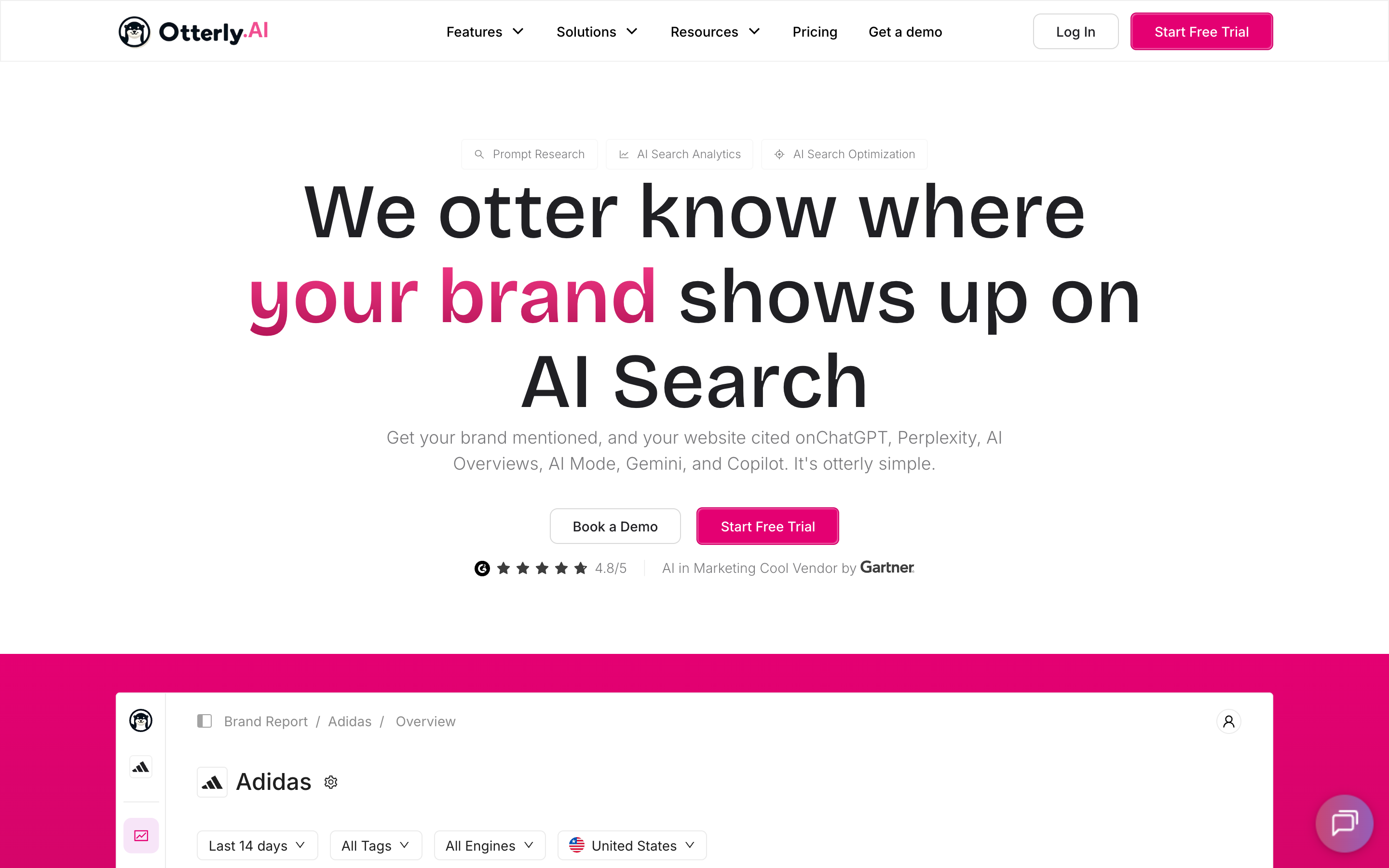 Otterly.ai homepage: AI-search monitoring positioning