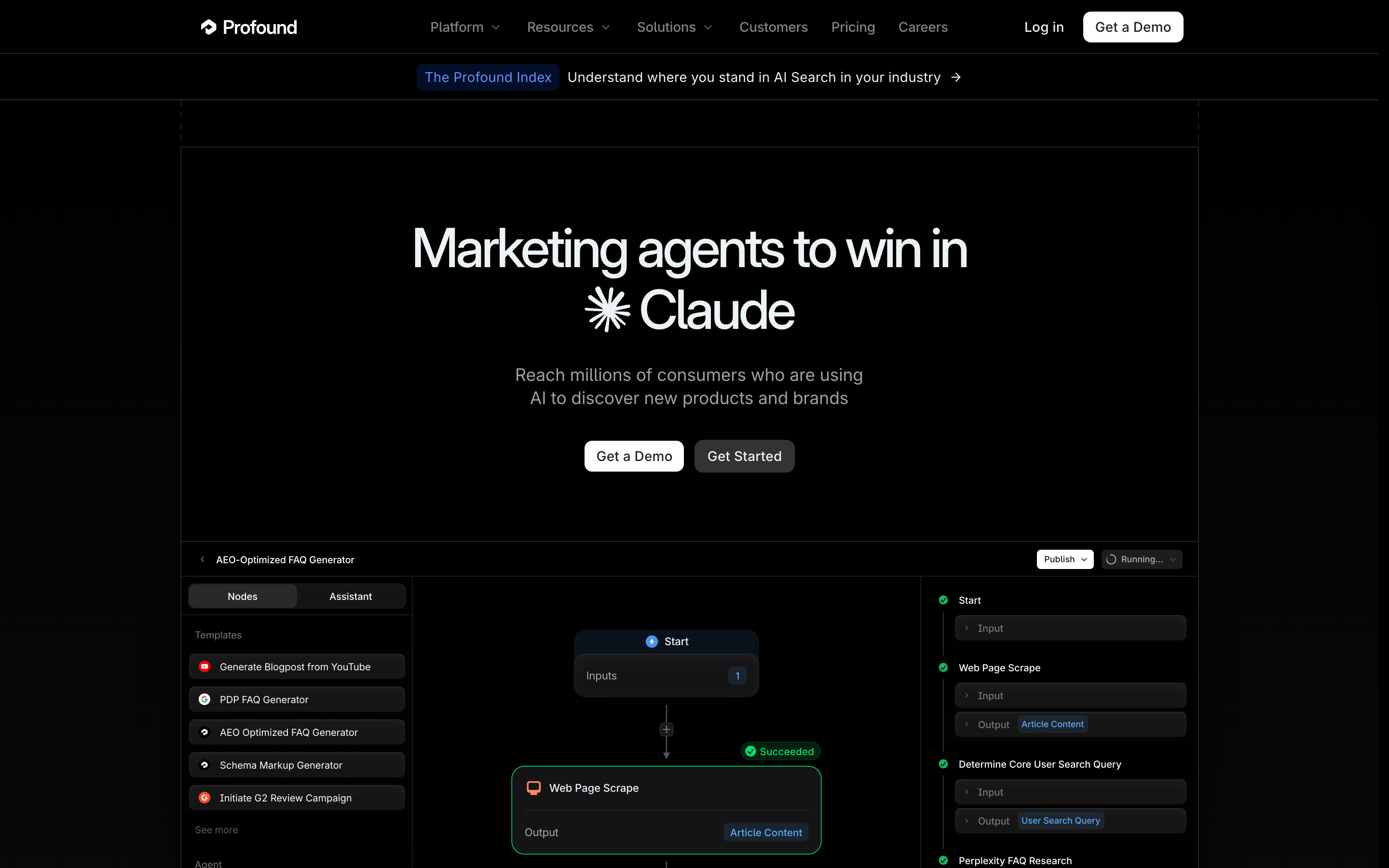 Profound homepage: reach consumers discovering brands via AI
